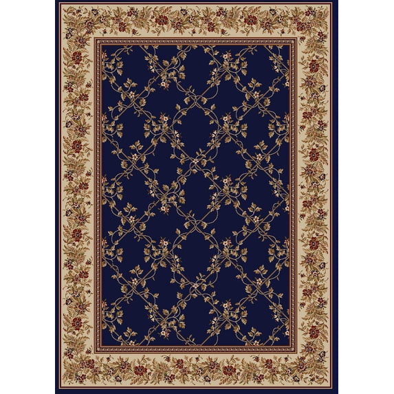 Vitaly Rafiqi Area Rug 1590 Traditional Navy Lattice Leaves 7' 9" x 11' Rectangle