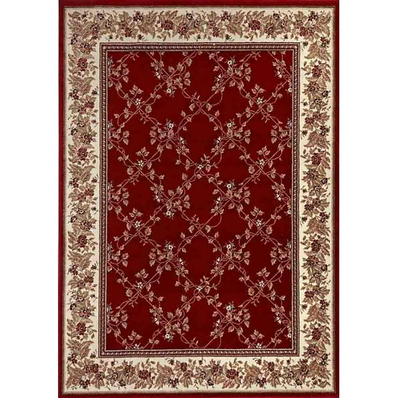 Vitaly Rafiqi Area Rug 1590 Traditional Red Leaves Lattice 5' 3" x 5' 3" Round