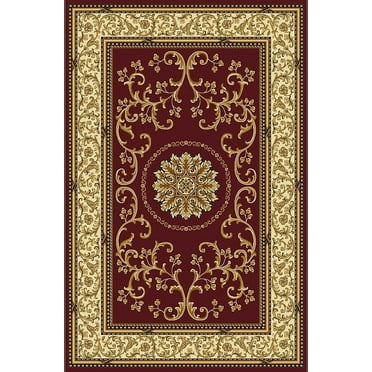 Vitaly Wharton Area Rug 1419 Burgundy Scrolls Vines 5' 5" x 8' 3" Rectangle