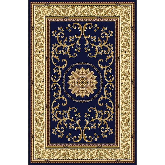 Vitaly Wharton Area Rug 1419 Navy Blue Scrolls Vines 2' 2" x 8' Rectangle