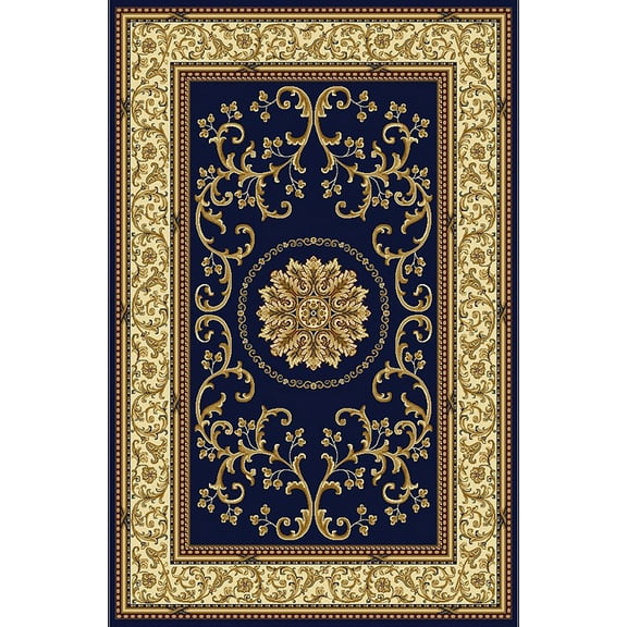 Vitaly Wharton Area Rug 1419 Navy Blue Scrolls Vines 2' 2" x 8' Rectangle