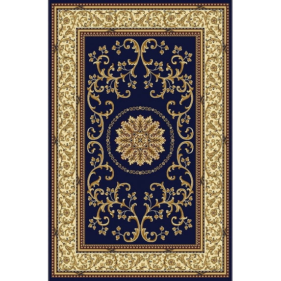 Vitaly Wharton Area Rug 1419 Navy Blue Scrolls Vines 3' 3" x 5' 4" Rectangle