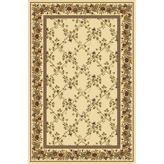 Vitaly Wharton Area Rug 1427 Ivory Floral Country 5' 5" x 8' 3" Rectangle