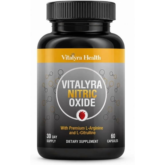 Vitalyra Nitric Oxide Supplement for Men with L-Arginine & L-Citrulline, Blood Flow Support, 60 Capsules