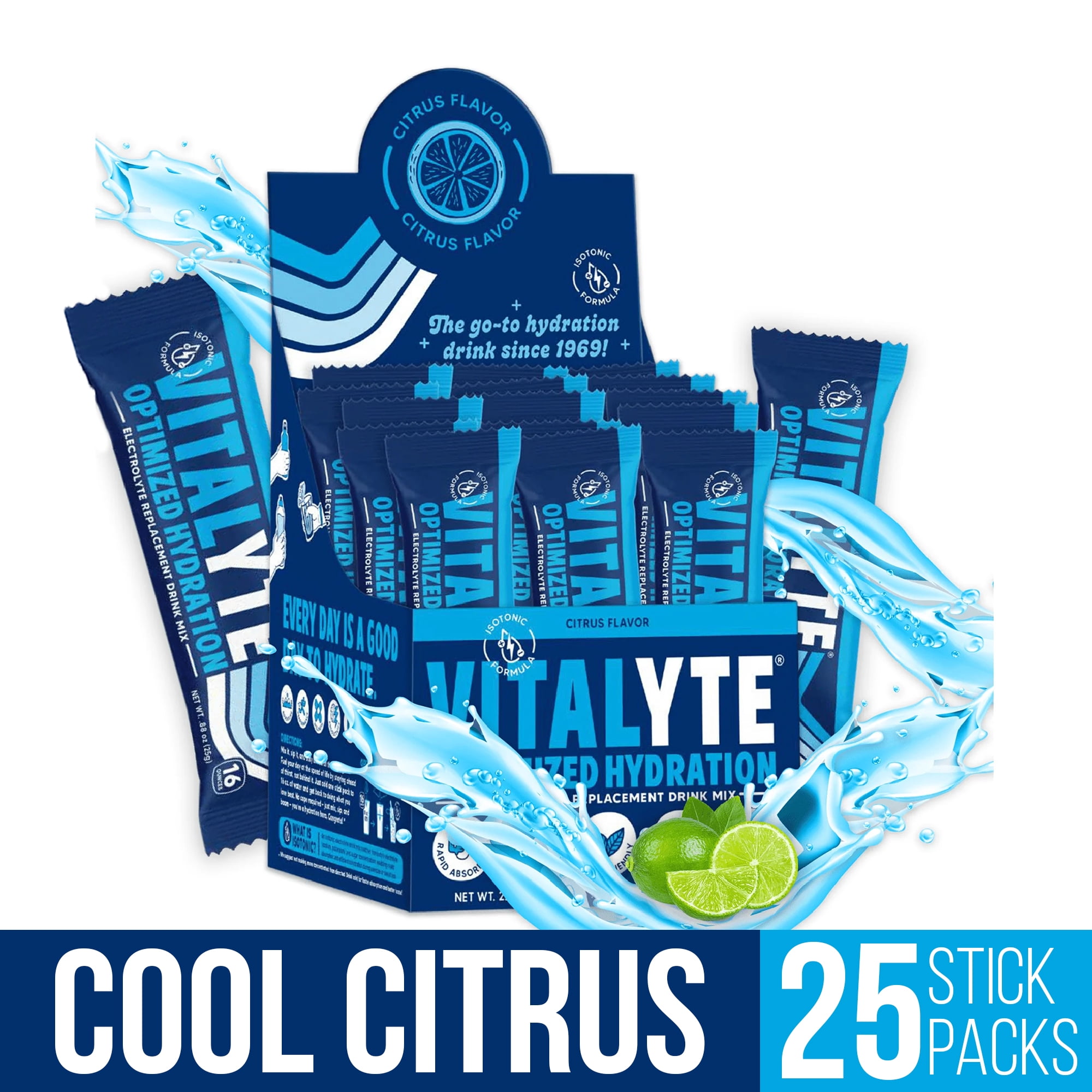 Vitalyte Cool Citrus Electrolyte Powder Packets Mix, Isotonic Hydration, 25 Single Serving Stick Packet