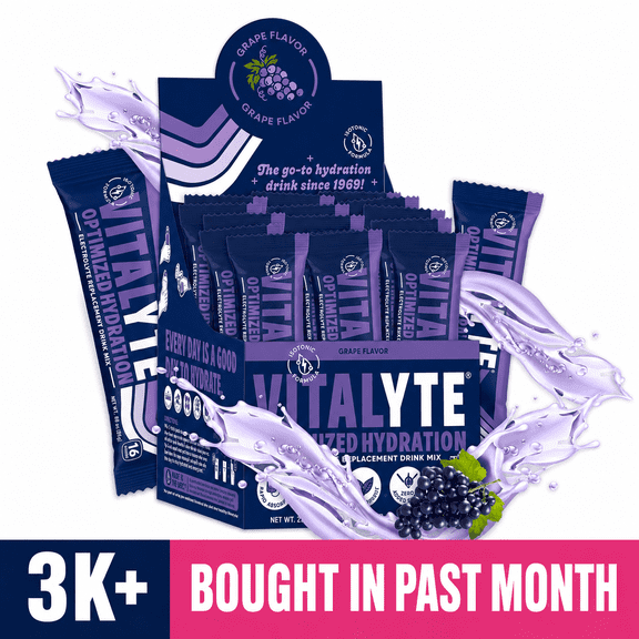 Vitalyte Grape Electrolyte Powder Packets Mix, Isotonic Hydration, 25 Single Serving Stick Packet