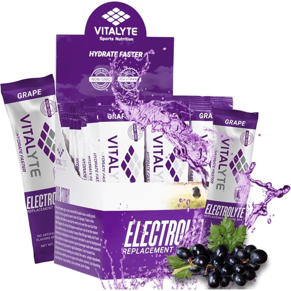 Vitalyte Grape Electrolyte Powder Packets Mix, Isotonic Hydration, 25 Single Serving Stick Packet