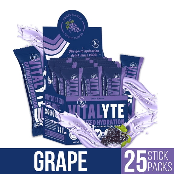 Vitalyte Grape Electrolyte Powder Packets Mix, Isotonic Hydration, 25 Single Serving Stick Packet