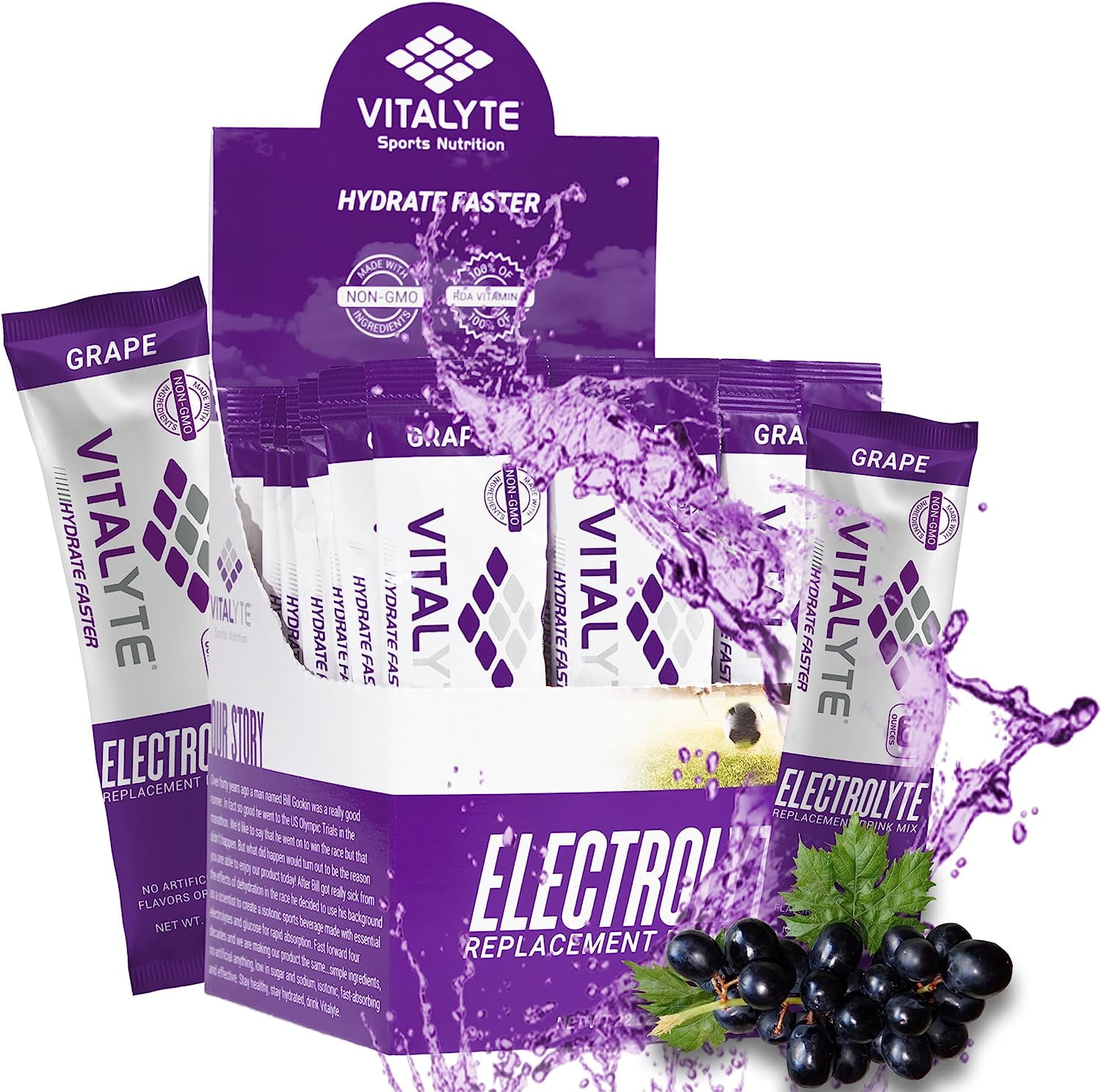 Vitalyte Electrolyte Replacement Powder Drink Mix, 25 Single Serving Stick Packs (Grape)