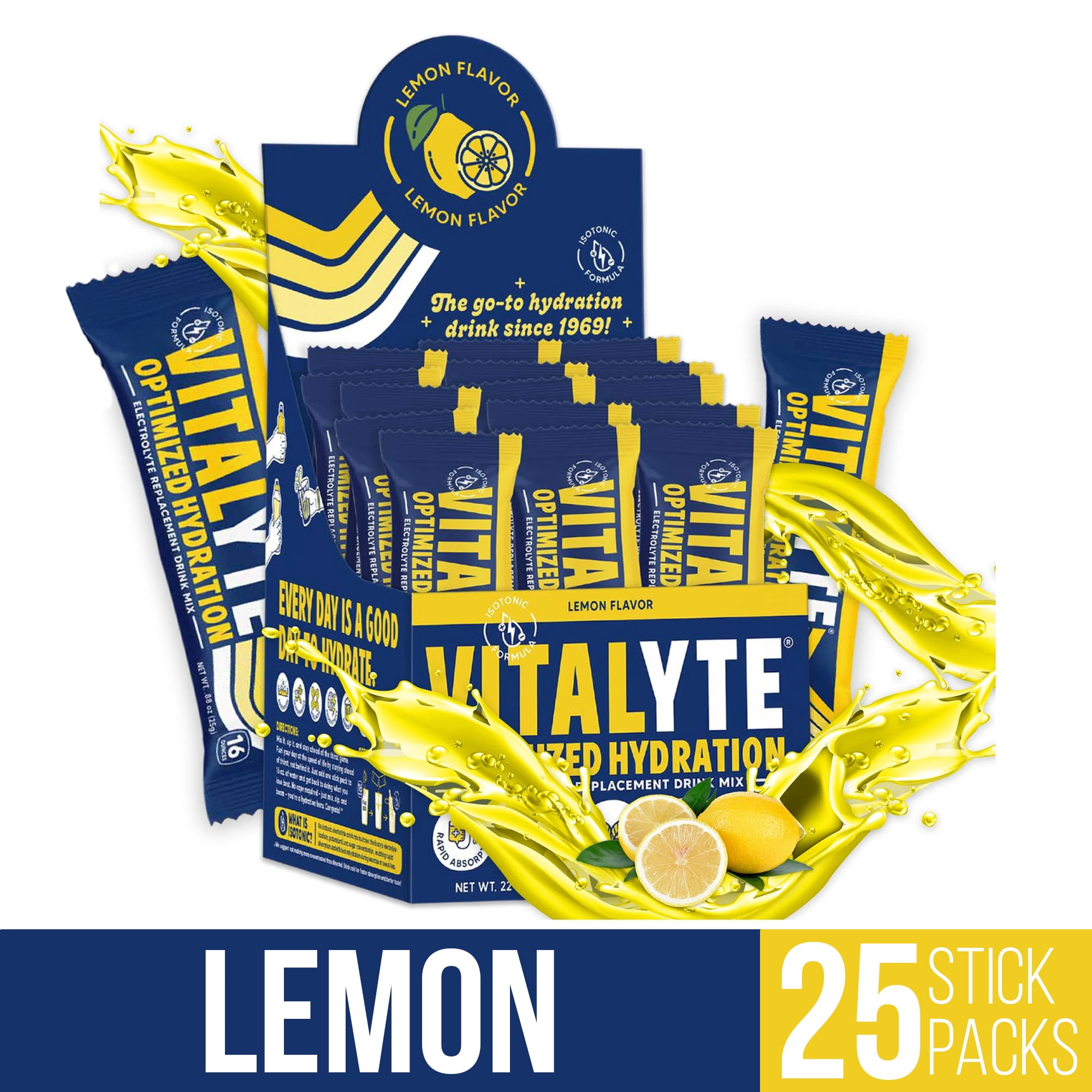 Vitalyte Lemon Electrolyte Packets Powder Mix, Isotonic Hydration, 25 Single Serving Stick Packet