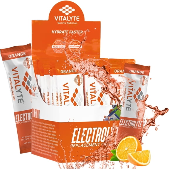 Vitalyte Orange Electrolyte Powder Packets Mix, Isotonic Hydration, 25 Single Serving Stick Packet