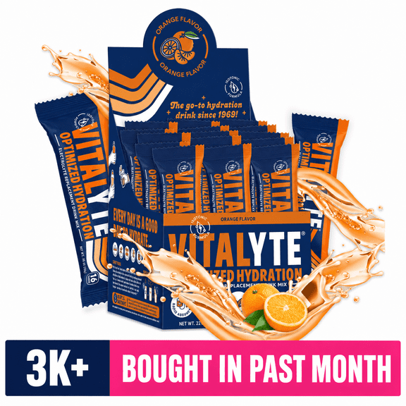 Vitalyte Orange Electrolyte Powder Packets Mix, Isotonic Hydration, 25 Single Serving Stick Packet