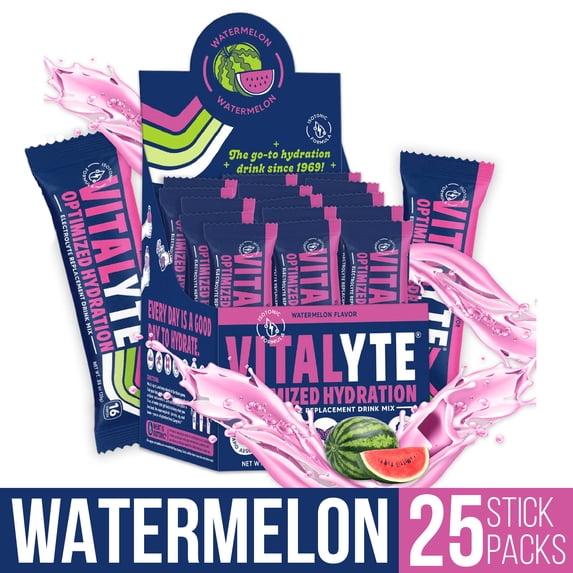 Vitalyte Watermelon Electrolyte Powder Packets Mix, Isotonic Hydration, 25 Single Serving Stick Packet