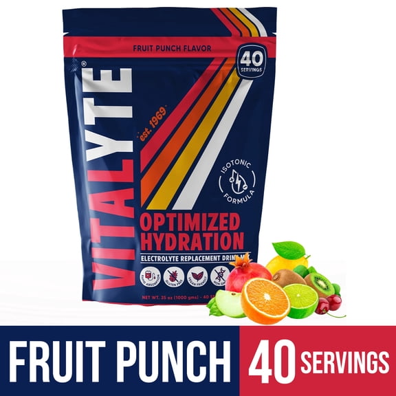 Vitalyte Fruit Punch Electrolyte Powder Mix, Isotonic Hydration, 40 Servings, 35 oz