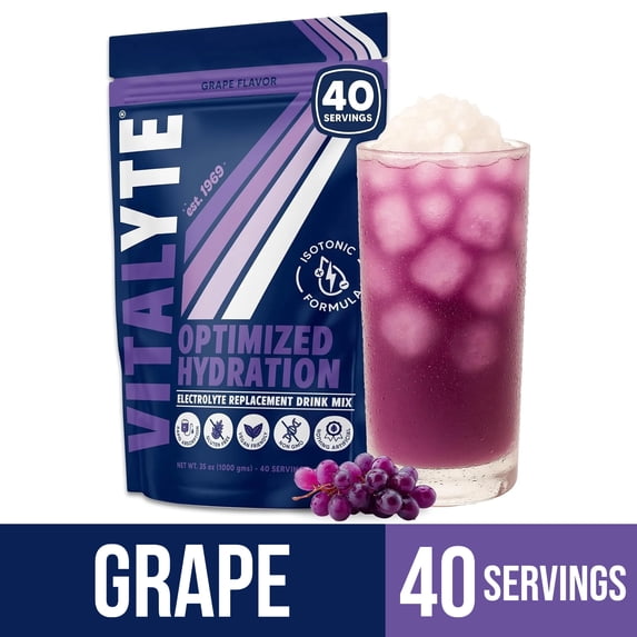 Vitalyte Grape Electrolyte Powder Mix, Isotonic Hydration, 40 Servings, 35 oz