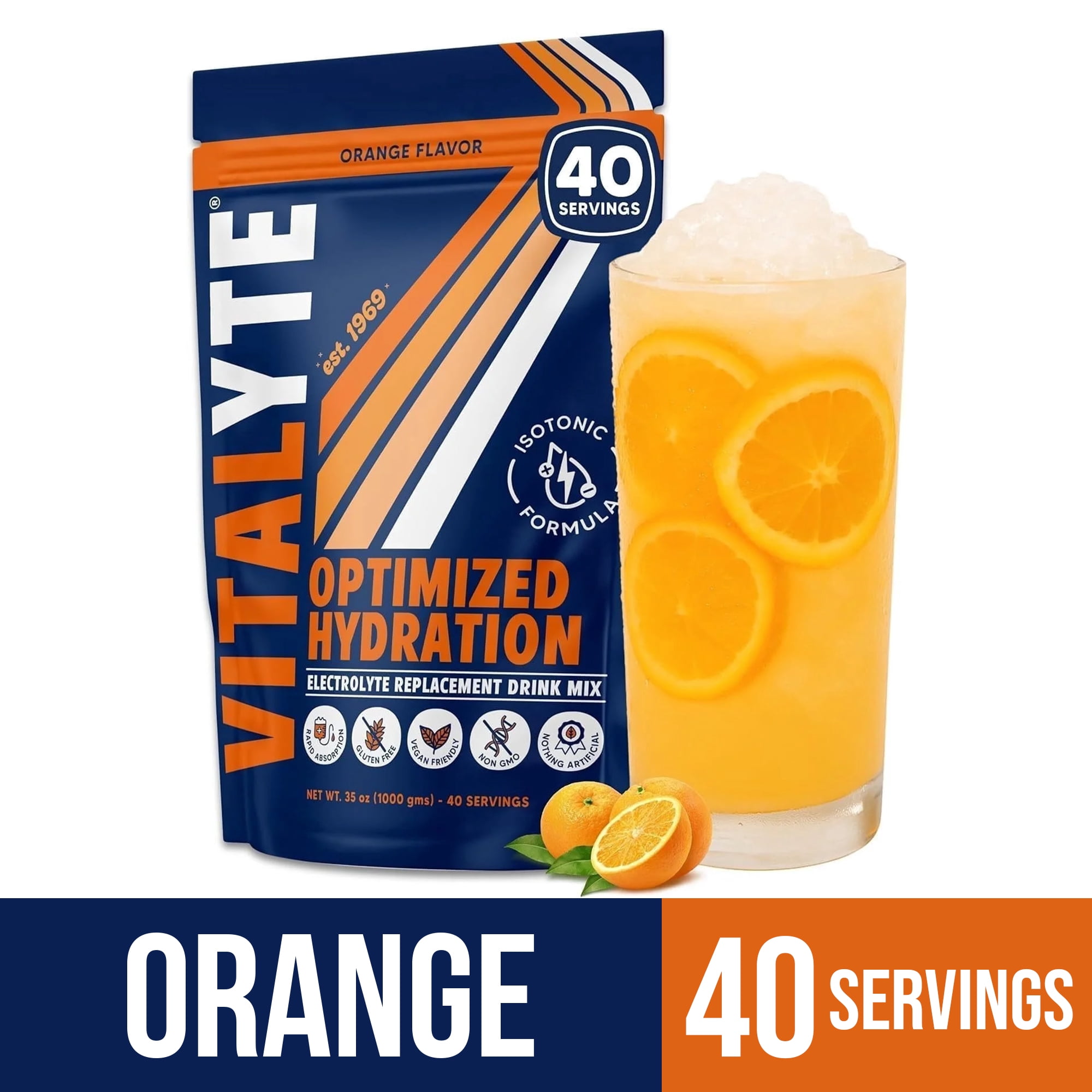 Vitalyte Orange Electrolyte Powder Mix, Isotonic Hydration, 40 Servings, 35 oz