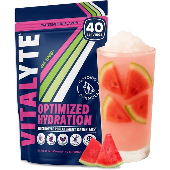 Vitalyte Watermelon Electrolyte Powder Mix, Isotonic Hydration, 40 Servings, 35 oz
