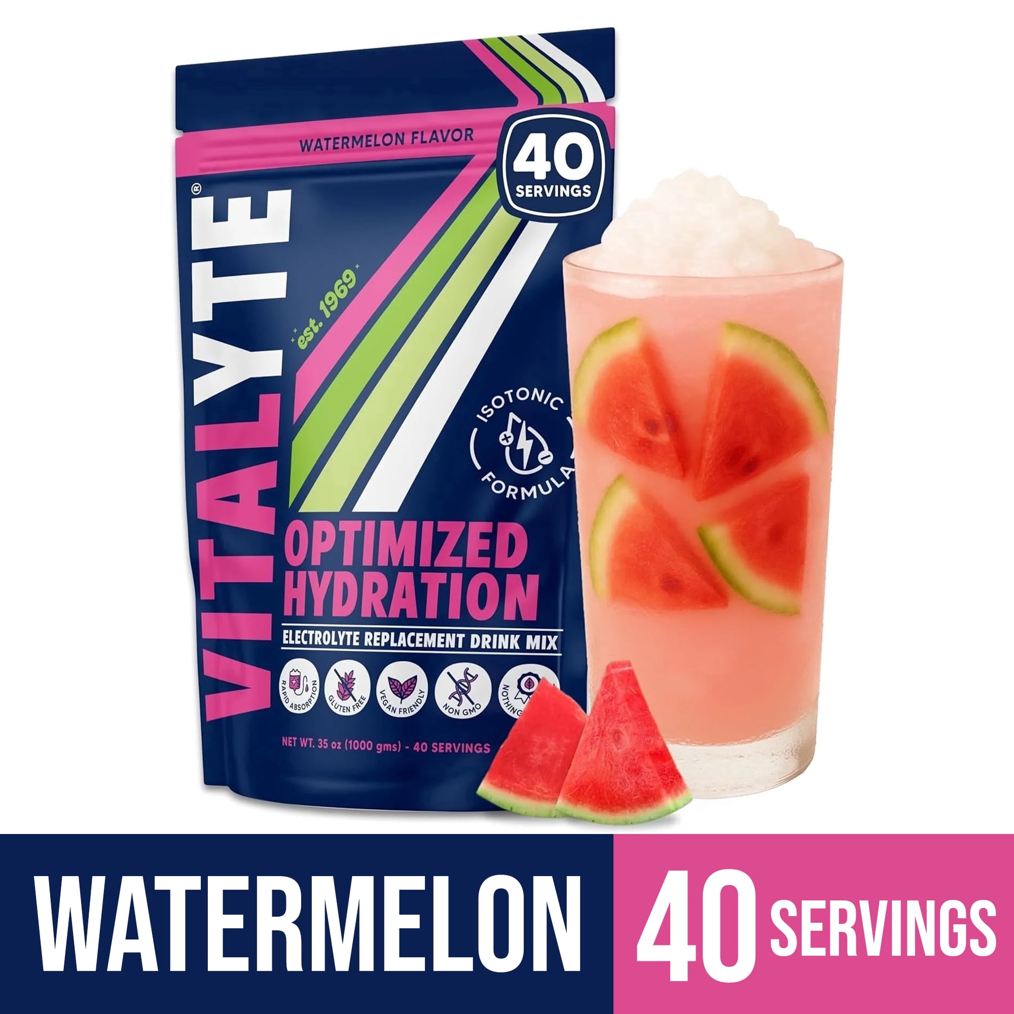 Vitalyte Watermelon Electrolyte Powder Mix, Isotonic Hydration, 40 Servings, 35 oz