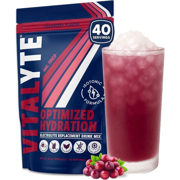 Vitalyte Cranberry Frost Electrolyte Powder Mix, Isotonic Hydration, 80 Servings (2-pack, 35 oz each)