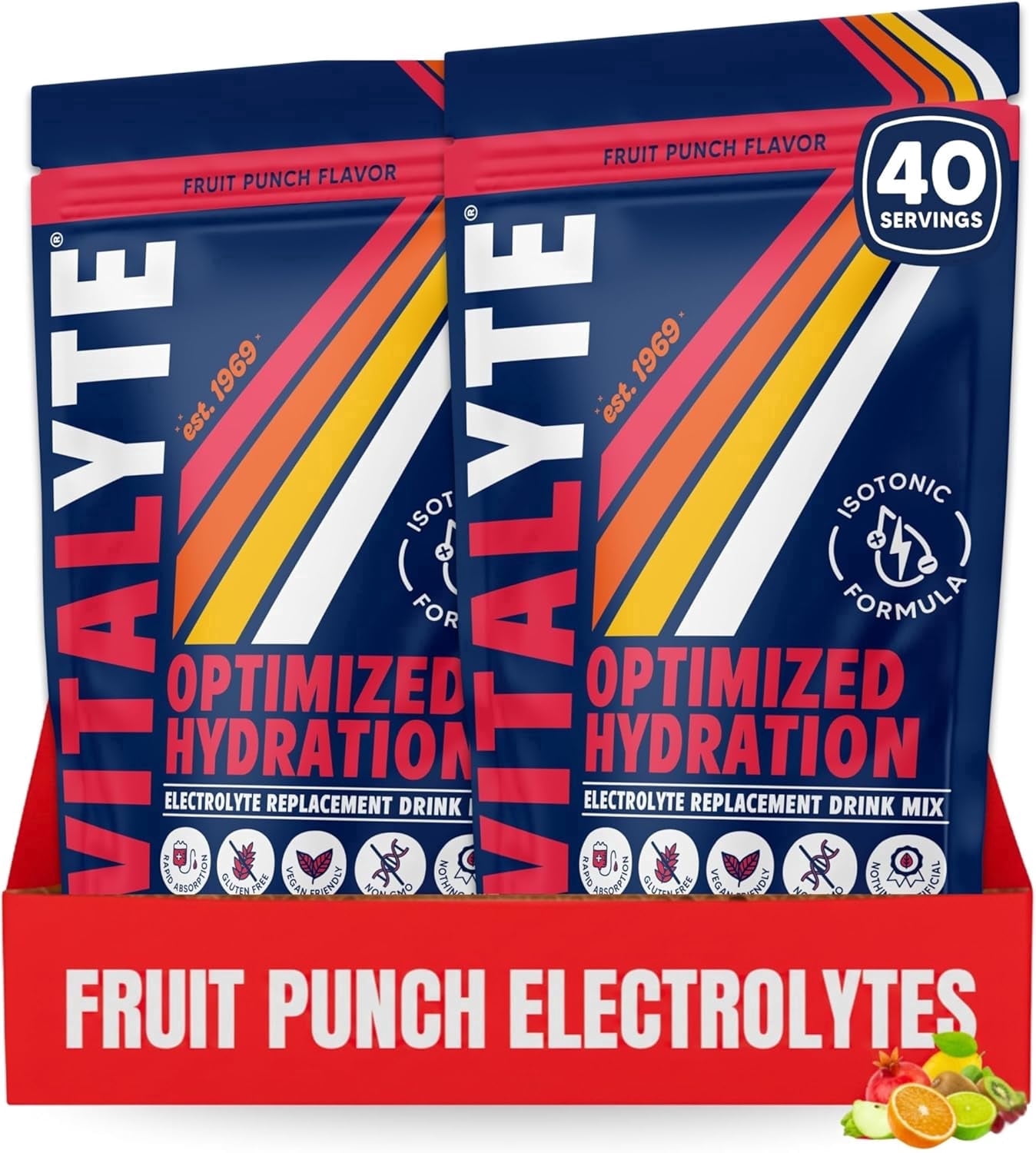 Vitalyte Fruit Punch Electrolyte Powder Mix, Isotonic Hydration, 80 Servings (2-Pack, 35 Oz Each)