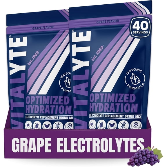 Vitalyte Grape Electrolyte Powder Mix, Isotonic Hydration, 80 Servings (2-pack, 35 oz each)