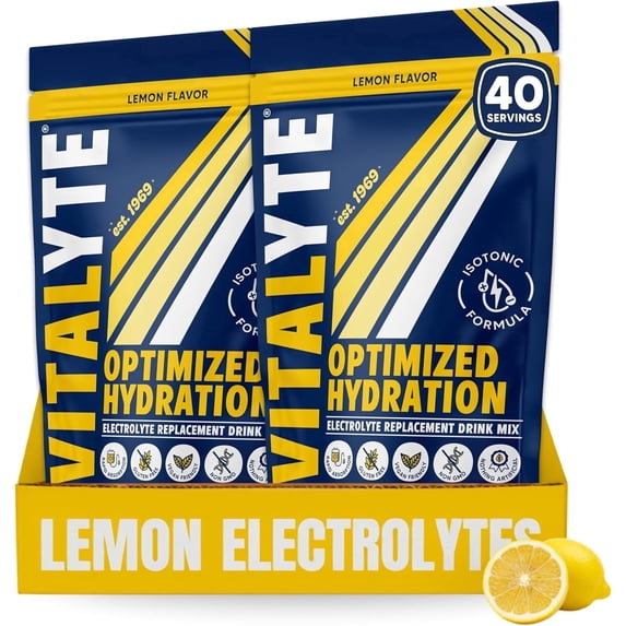 Vitalyte Lemon Electrolyte Powder Mix, Isotonic Hydration, 80 Servings (2-Pack, 35 Oz Each)