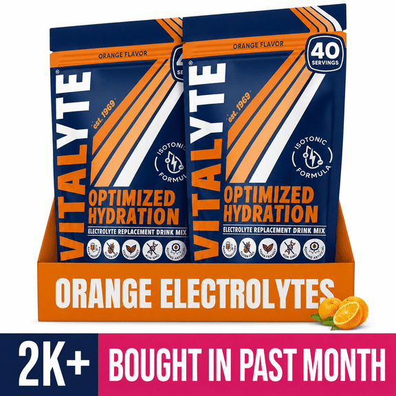 Vitalyte Orange Electrolyte Powder Mix, Isotonic Hydration, 80 Servings (2-pack, 35 oz Each)