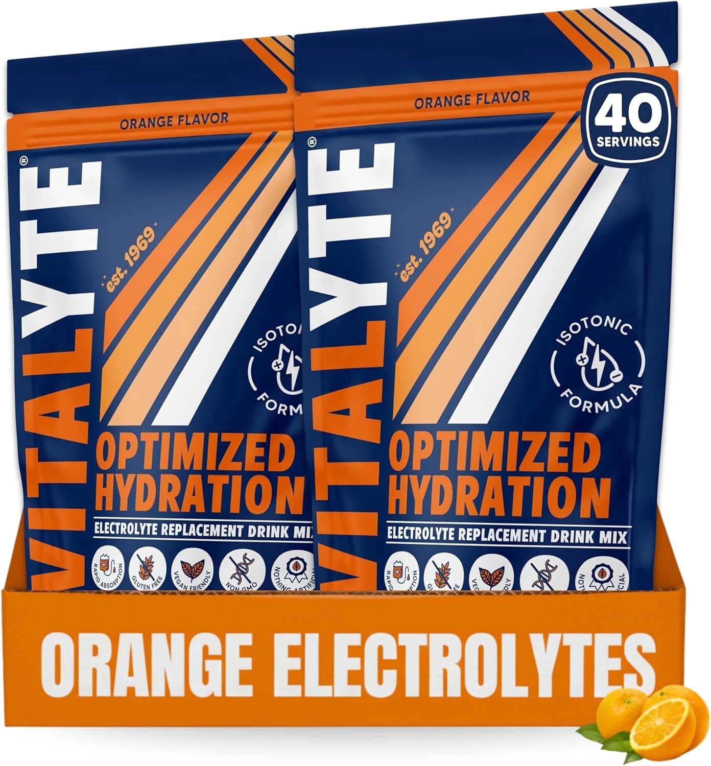 Vitalyte Orange Electrolyte Powder Mix, Isotonic Hydration, 80 Servings (2-pack, 35 oz Each)