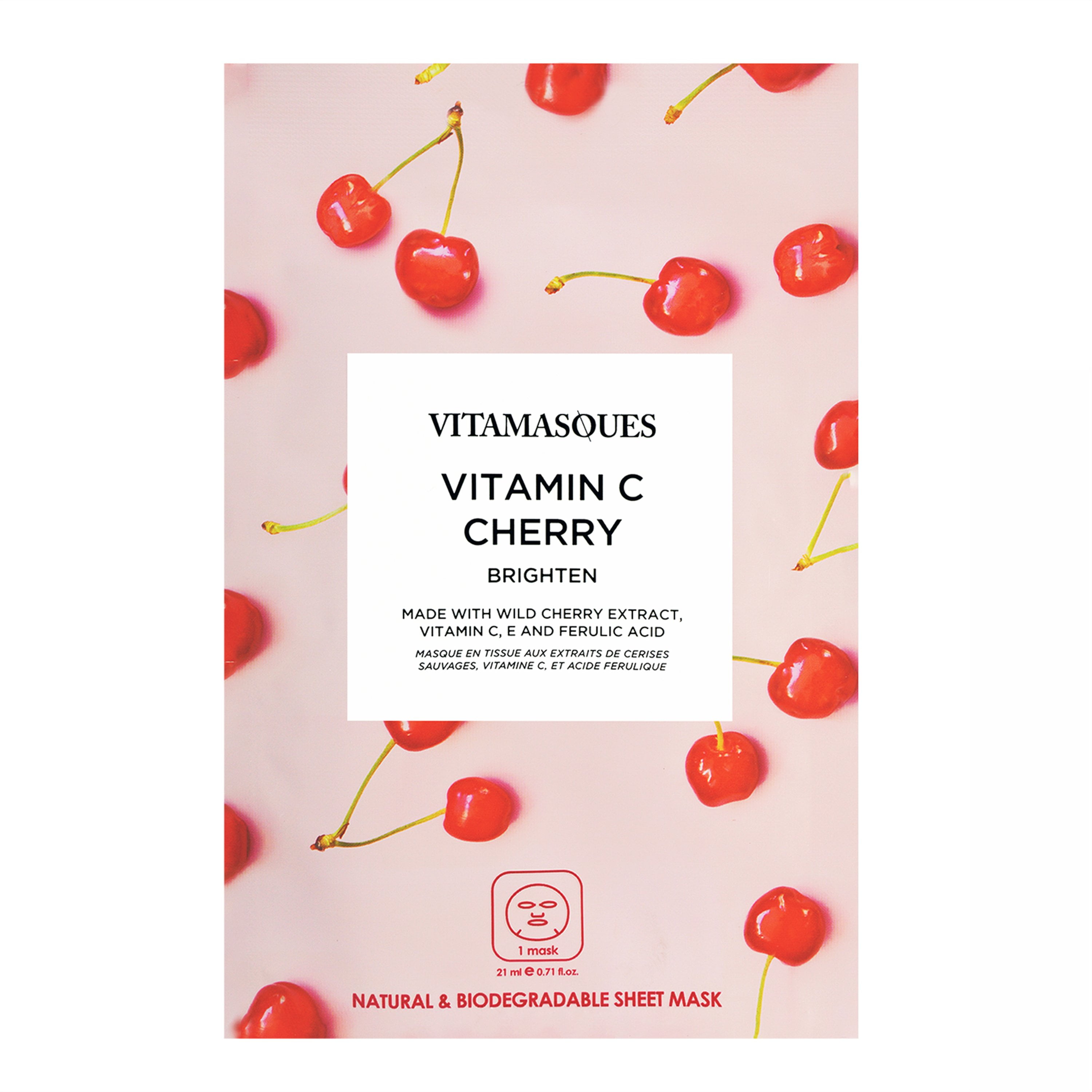 Vitamasques Biodegradable Vitamin C & Cherry Mask, Brighten, One Sheet Mask