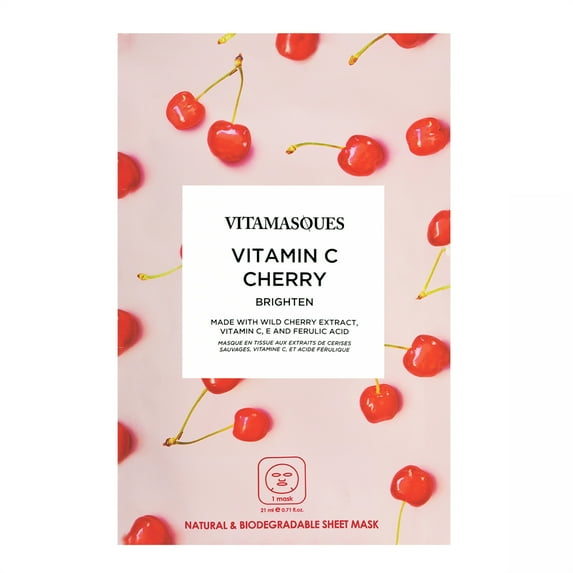 Vitamasques Biodegradable Vitamin C & Cherry Mask, Brighten, One Sheet Mask
