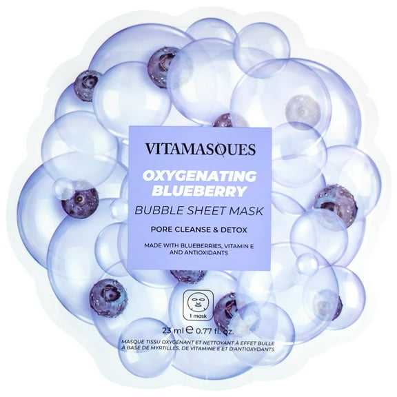 Vitamasques Blueberry Oxygenating Bubble Face Mask, Pore Cleanse and Detox, One Sheet Mask