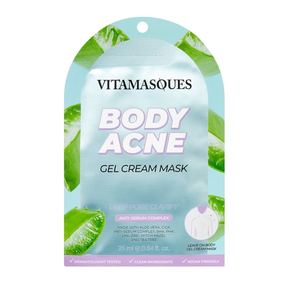 Vitamasques Body Acne Gel Cream Leave-On Mask, Deep Pore Clarify, for All Skin Types, 0.84 fl oz