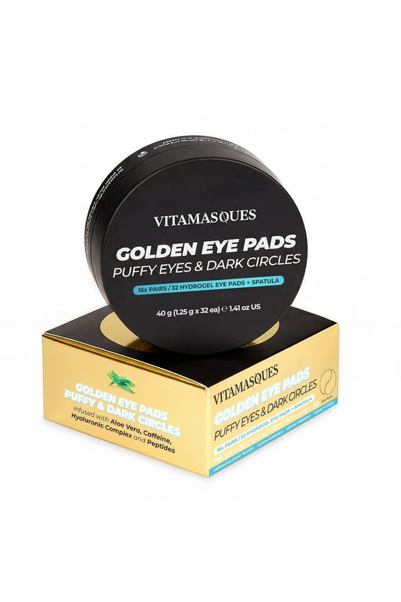 Golden Hydrogel Eye Pads for Puffy Eyes & Dark Circles, 16 Pairs