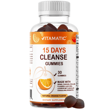 Vitamatic 15 Day Cleanse Gummies, Senna, Cascara, Psyllium, Flaxseed, Aloe Vera, Licorice, MCT, Probiotic