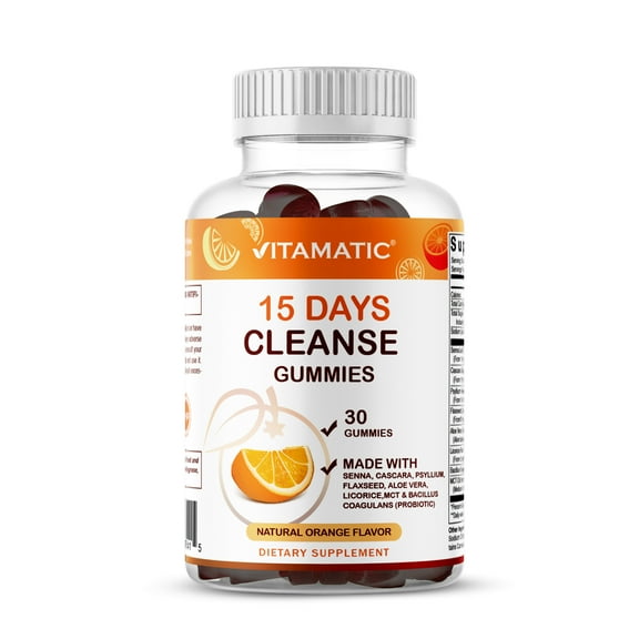 Vitamatic 15 Day Cleanse Gummies, Senna, Cascara, Psyllium, Flaxseed, Aloe Vera, Licorice, MCT, Probiotic