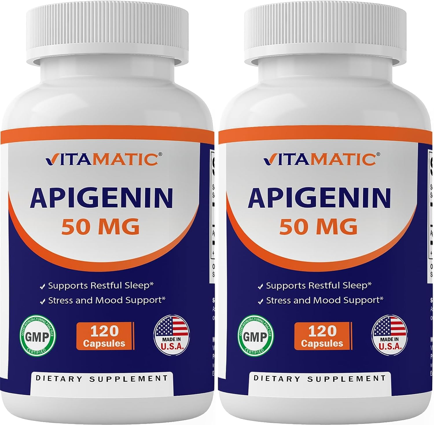 Vitamatic 2 Pack Apigenin 50mg - 120 Vegetarian Capsules - Bioflavonoid Support Prostate Health, Metabolism & Relaxation (Total 240 Capsules)