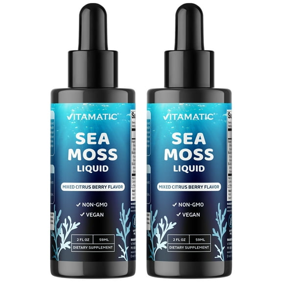 Vitamatic 2 Packs Liquid Organic Irish Sea Moss - Made with Bladderwrack & Burdock Root - 2800 mg per Serving - 2 FL OZ - Seamoss Total 4 oz