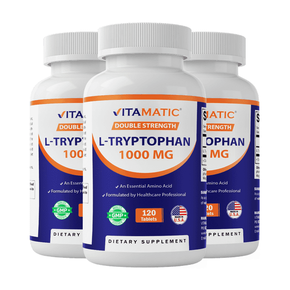Vitamatic | 3 Pack L-Tryptophan 1000mg 120 Tablets ( Total 360 Tablets)