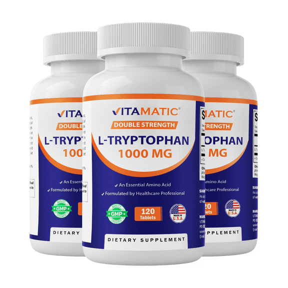 Vitamatic | 3 Pack L-Tryptophan 1000mg 120 Tablets ( Total 360 Tablets)