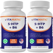 Vitamatic 5-HTP 200mg with B6 5mg Per Serving - 240 Vegetarian Capsules 5-Hydroxytryptophan - Griffonia Simplicifolia Seed Extract - 2 Pack