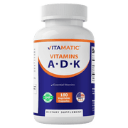 Vitamatic ADK Vitamin Supplement, 180 Veg Capsules, High Potency Vitamins A, D3, K2 for Bone Health, Calcium Absorption, Non-GMO, Gluten Free
