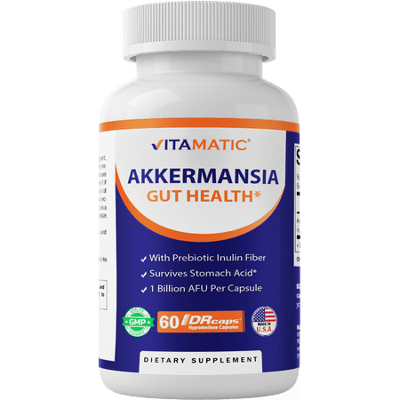 Vitamatic Akkermansia Muciniphila Gut Health - 60 DR Capsules (Delayed Released) - Made with Prebiotic Inulin Fiber