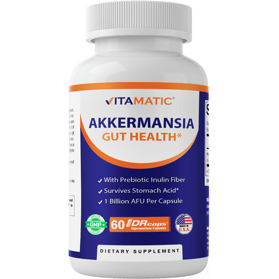 Vitamatic Akkermansia Muciniphila Gut Health - 60 DR Capsules (Delayed Released) - Made with Prebiotic Inulin Fiber