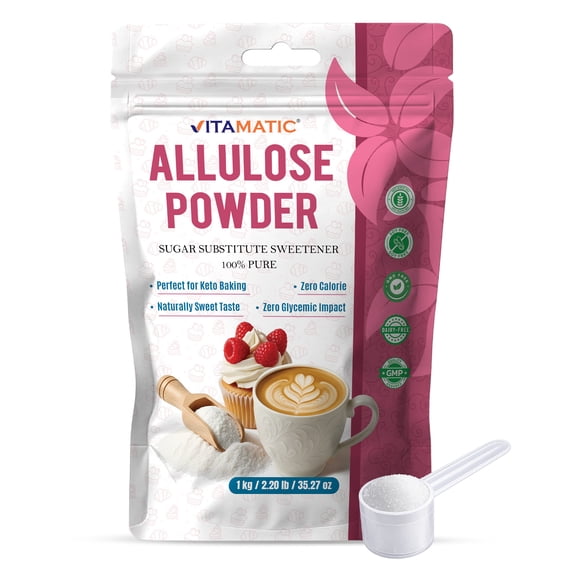Vitamatic Allulose Powder 1 kg (2.2 lb) – Zero Calorie Sugar Substitute Sweetener – 1:1 Sugar Replacement – Keto Friendly, Zero Glycemic Impact, Non-GMO, Gluten Free