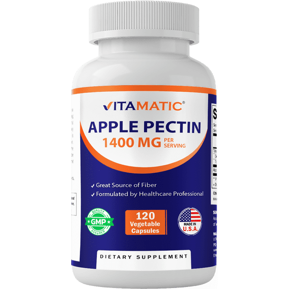 Vitamatic Apple Pectin 1400 mg per 2 Capsules, 120 Veg Capsules