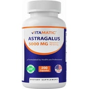Vitamatic Astragalus Capsules 5000mg Supplement - 200 Veg Capsules - 10:1 Astragalus Extract 500mg Equal to 5,000mg Astragalus Root Powder - Non-GMO, Gluten-Free