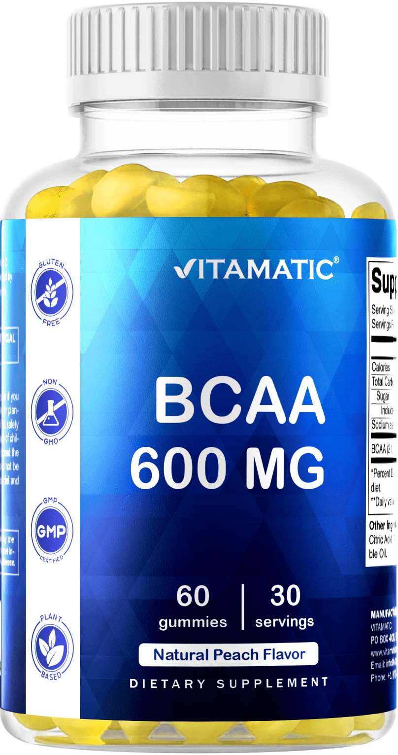 Vitamatic BCAA Gummies Branch Chain Amino Acid Supplements Peach