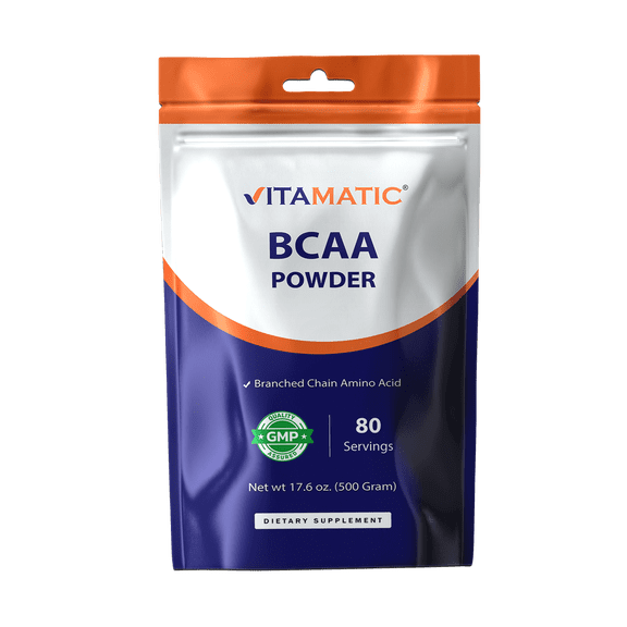 Vitamatic BCAA Powder 2:1:1 Instantized Branched Chain Amino Acid 6000 mg per Serving L-Leucine, L-Isoleucine & L-Valine Unflavored Supports Fitness & Active Lifestyle - 500 Gram
