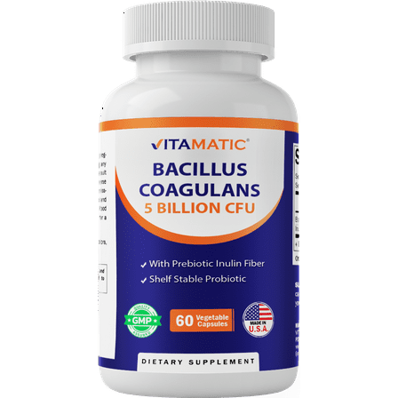 Vitamatic Bacillus Coagulans Shelf Stable Probiotic Supplement - Promote GI Digestive Health - 60 Vegetable Capsules - Survives Stomach Acids