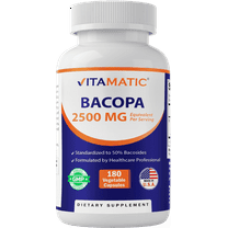 Vitamatic Bacopa Monnieri Nootropic Herbal Supplement 2500mg Equivalent Per Serving50% Bacosides, Non-GMO & Gluten Free - 180 Vegetable Capsules